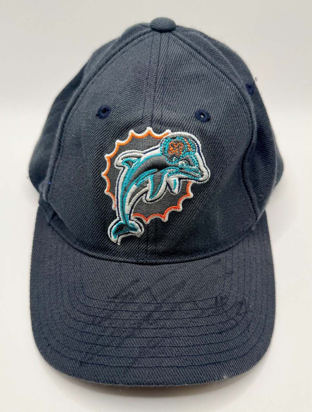 Vintage Puma Miami Dolphins NFL Embroidered Navy Blue Baseball Cap Hat Signed